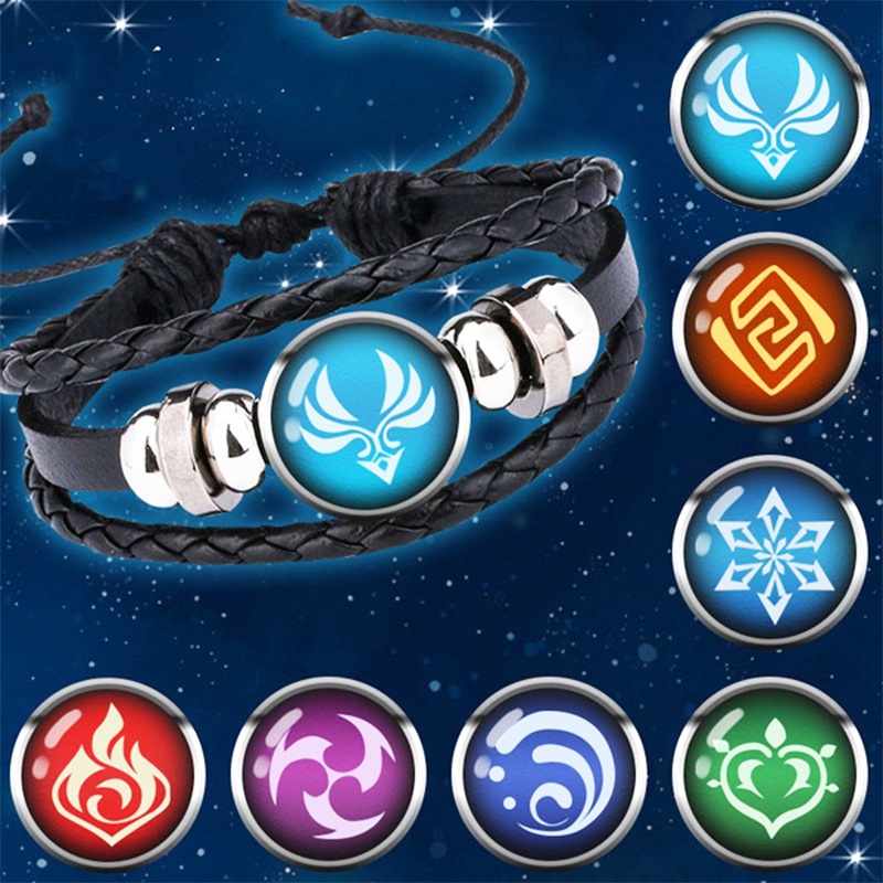 Game Genshin Impact leather Bracelet adjustable Cosplay Prop Eye of God Water Wind Thunder Fire Rock Ice Element Jewelry Accessories