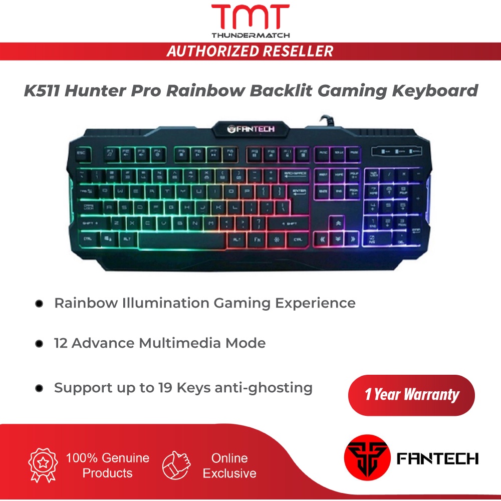 คีย์บอร์ดเกมมิ่ง Fantech K511 Hunter Pro / K613L Fighter II Rainbow Backlit Pro