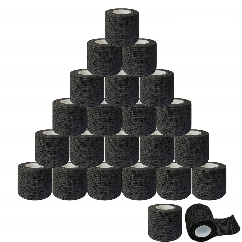 3/6/12pcs 5*450 ซม.สีดําทิ้ง Cohesive Tattoo Grip เทปห่อผ้าพันแผลยืดหยุ่นม้วนอุปกรณ์เสริม