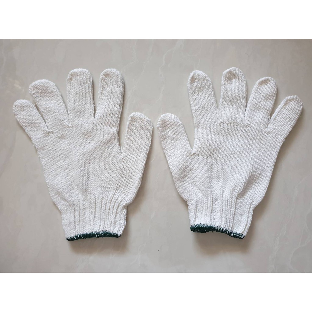 ถุงมือผ้า ขอบเขียว อย่างหนา 1โหล(12คู่)  น้ำหนัก 5ขีด ราคาโหลละ 65บาท