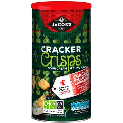 Jacob's Sour Cream & Chives Cracker Crisps 230g. จาคอบส์ซาวครีมและกุ้ยช่ายขนมปังกรอบ 230กรัม merry c