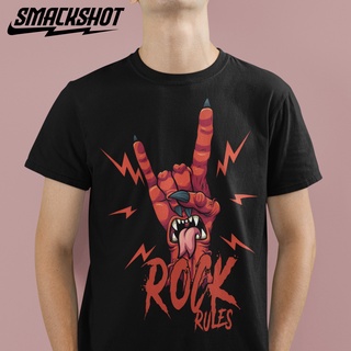 Smackshot เสื้อยืด คอกลม cotton 100% ลาย Rock Rules ผ้านุ่ม ใส่แล้วไม่ย้วย คุณภาพส่งออก เสื้อวินเทจ พร้อมส่ง