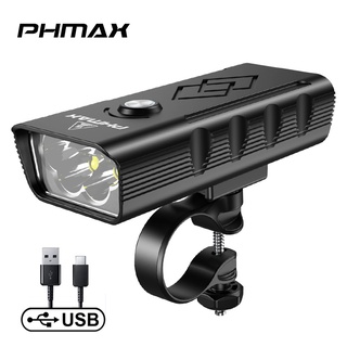 Phmax ไฟหน้าจักรยาน อลูมิเนียม น้ําหนักเบา ชาร์จ USB กันน้ํา