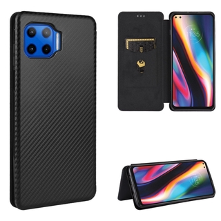 Luxury Carbon Fiber PU Leather Casing Motorola One 5G Magnetic Flip Cover Moto G 5G Plus Wallet Case Card Holder Stand