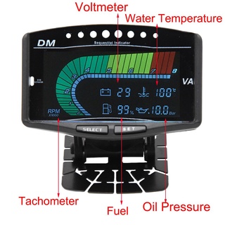 5 In 1 เครื่องวัดความเร็วรอบเครื่องยนต์ จอแอลซีดี 12V เกจวัดแรงดันน้ํามัน โวลต์มิเตอร์ เกจวัดอุณหภูมิน้ํา เกจวัดน้ํามันเชื้อเพลิง พร้อมเซนเซอร์ สําหรับรถยนต์