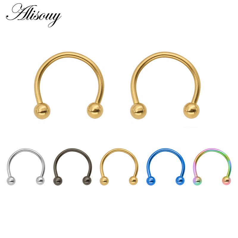 Alisouy 1PC สแตนเลสสตีลจมูก Studs Hooks แหวนจมูกเจาะจมูกเปิด Hoop เจาะเครื่องประดับสําหรับผู้หญิง