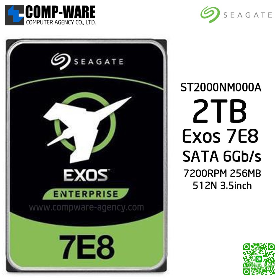Seagate Exos 7E8 2TB 7200RPM 256MB SATA 6Gb/s 512N 3.5-Inch Enterprise Class Internal Drive ST2000NM000A รับประกัน 5ปี