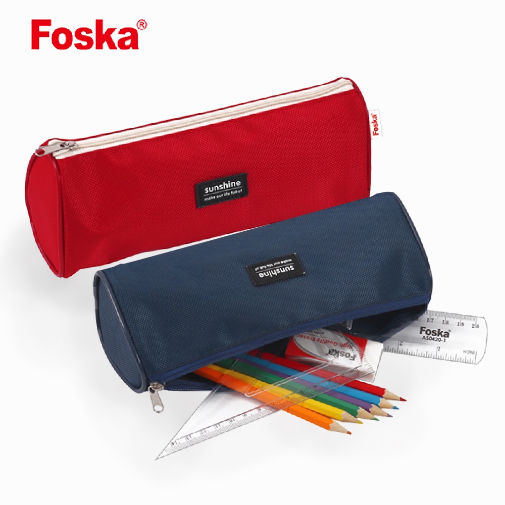 กระเป๋าดินสอ กระเป๋าใส่เครื่องเขียน กล่องดินสอ กระเป๋าใส่ของ ทรงกระบอก แบบซิปรูด FOSKA BD2048 ขนาด 8*21*6 มี 2 สี