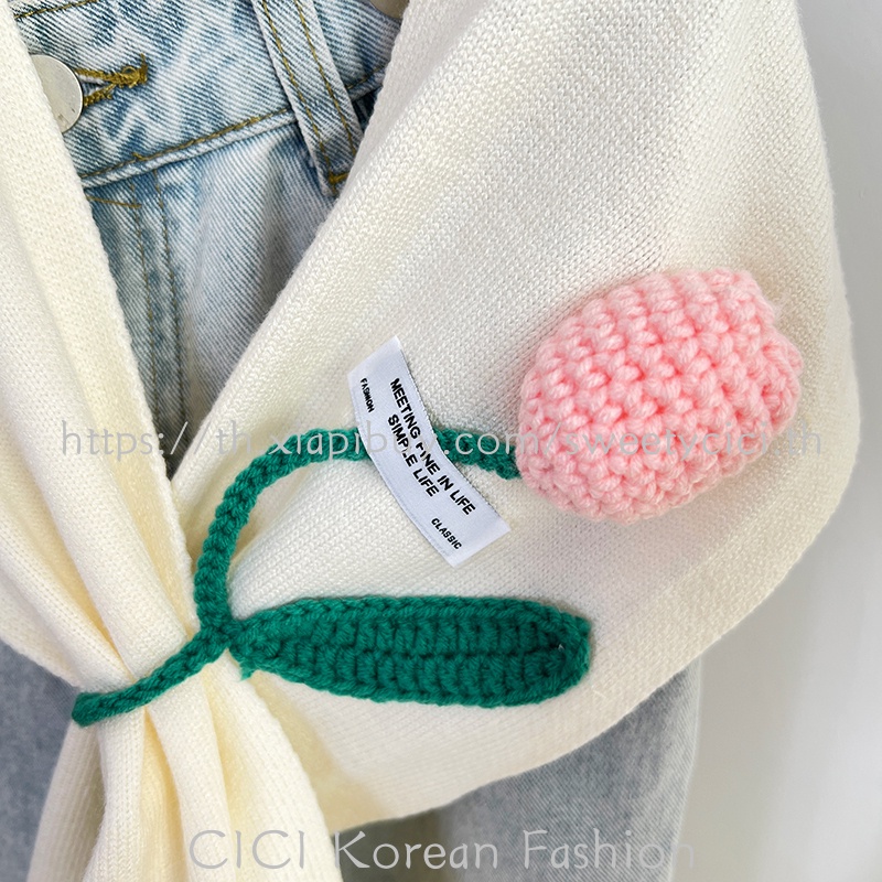 Cici ผ้าพันคอ ผ้าคลุมไหล่ ผ้าถัก ลายดอกไม้ ขนาดเล็ก แฟชั่นเกาหลี สําหรับผู้หญิง - sweetycici.th