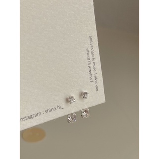 SHINEHI ต่างหูเพชรเงินแท้925 | silver925 earrings double diamond stud