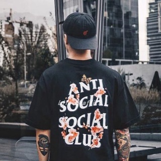 ANTI SOCIAL SOCIAL CLUB Assc เสื้อยืดแขนสั้น พิมพ์ลายดอกซากุระ ผีเสื้อ พีช คลับสังคม สําหรับผู้ชาย และผู้หญิง ใหม่