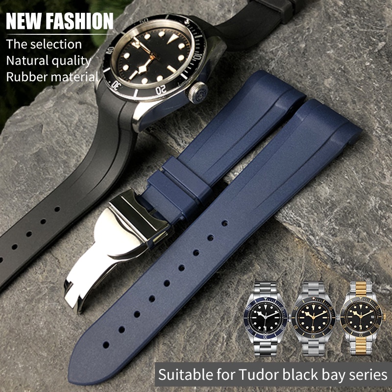 สายนาฬิกาข้อมือ ยางซิลิโคน 22 มม. สีดํา สีฟ้า สําหรับ Tudor Black Bay GMT