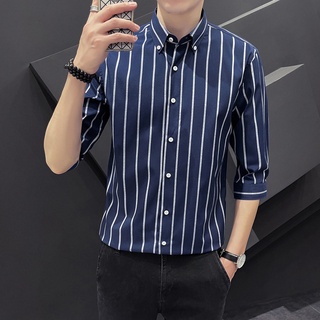 ✻♂▤ใหม่ 3/4-แขนเสื้อผู้ชาย 2021 ฤดูร้อนธุรกิจ Slim กลางแขนเสื้อแนวโน้มเสื้อลำลองผู้ชายลาย