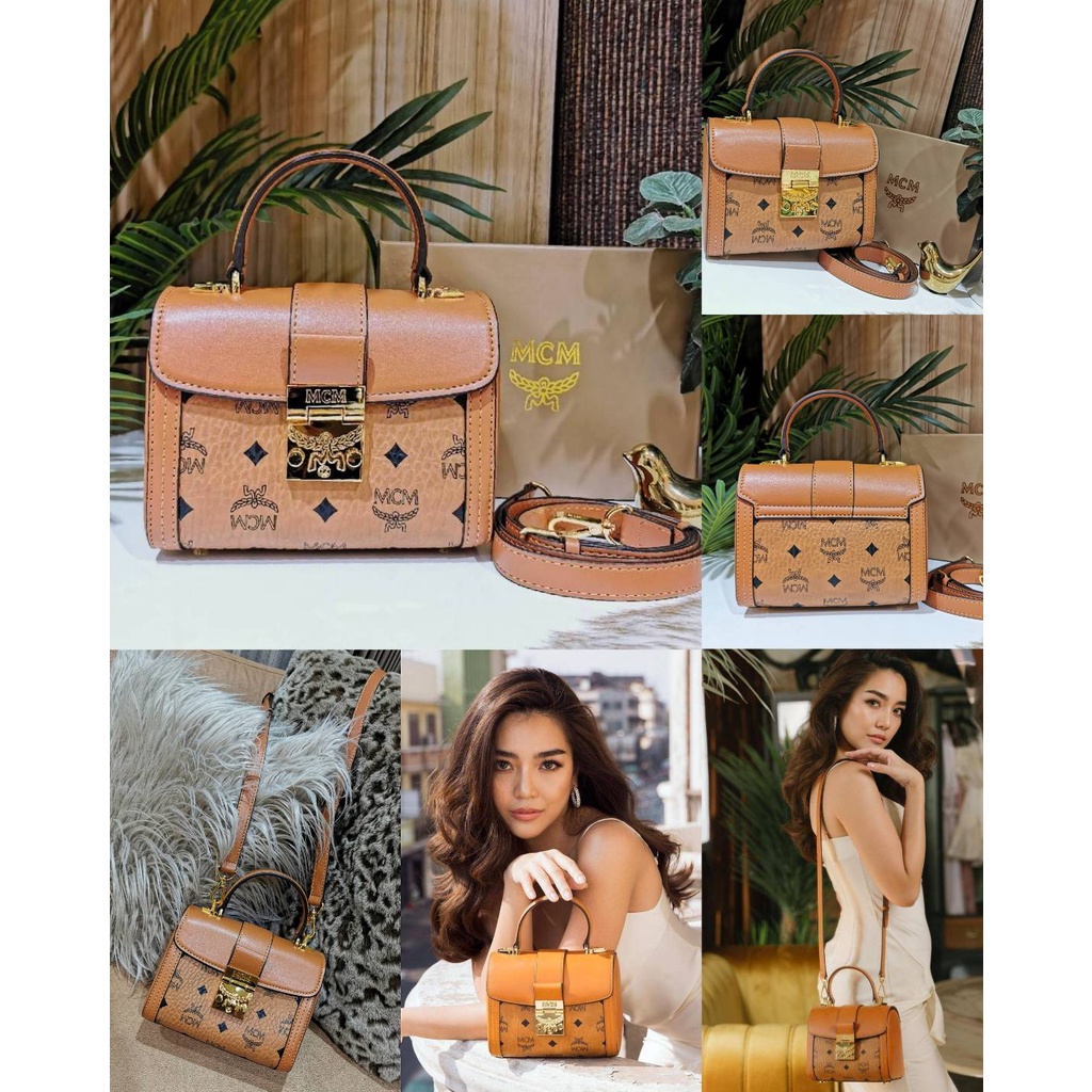 MCM Factory Cognac Visetos Monogram Tracy Satchel Crossbody Code:B8D120764  แบรนด์แท้ 100% งาน Outle