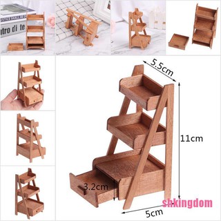 [SHKIb] 1:12 Scale Dollhouse Mini Wood Shelf Flower Stand Doll House Furniture Model Toy DOM