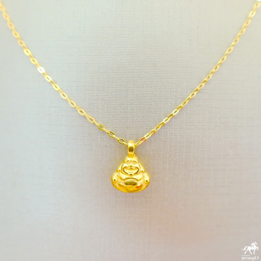 สร้อยคอเงินชุบทอง จี้พระสังกัจจายน์(Smiling Buddha)ทองคำ 99.99% น้ำหนัก 0.1 กรัม ซื้อยกเซตคุ้มกว่าเยอะ​ แบบราคาเหมาๆเลยจ
