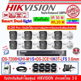 Hikvision 3K รุ่น DS-2CE16K0T-LFS 3.6//2.8 (8)+DVR iDS-7208HUHI-M1/S(1) +ชุดFUSET 2TB หรือ 4TB