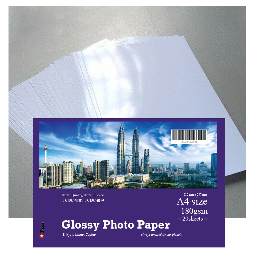 กระดาษภาพถ่าย Starplus Glossy Type 180gsm (20s) มีจําหน่ายขนาด A4 & 4R