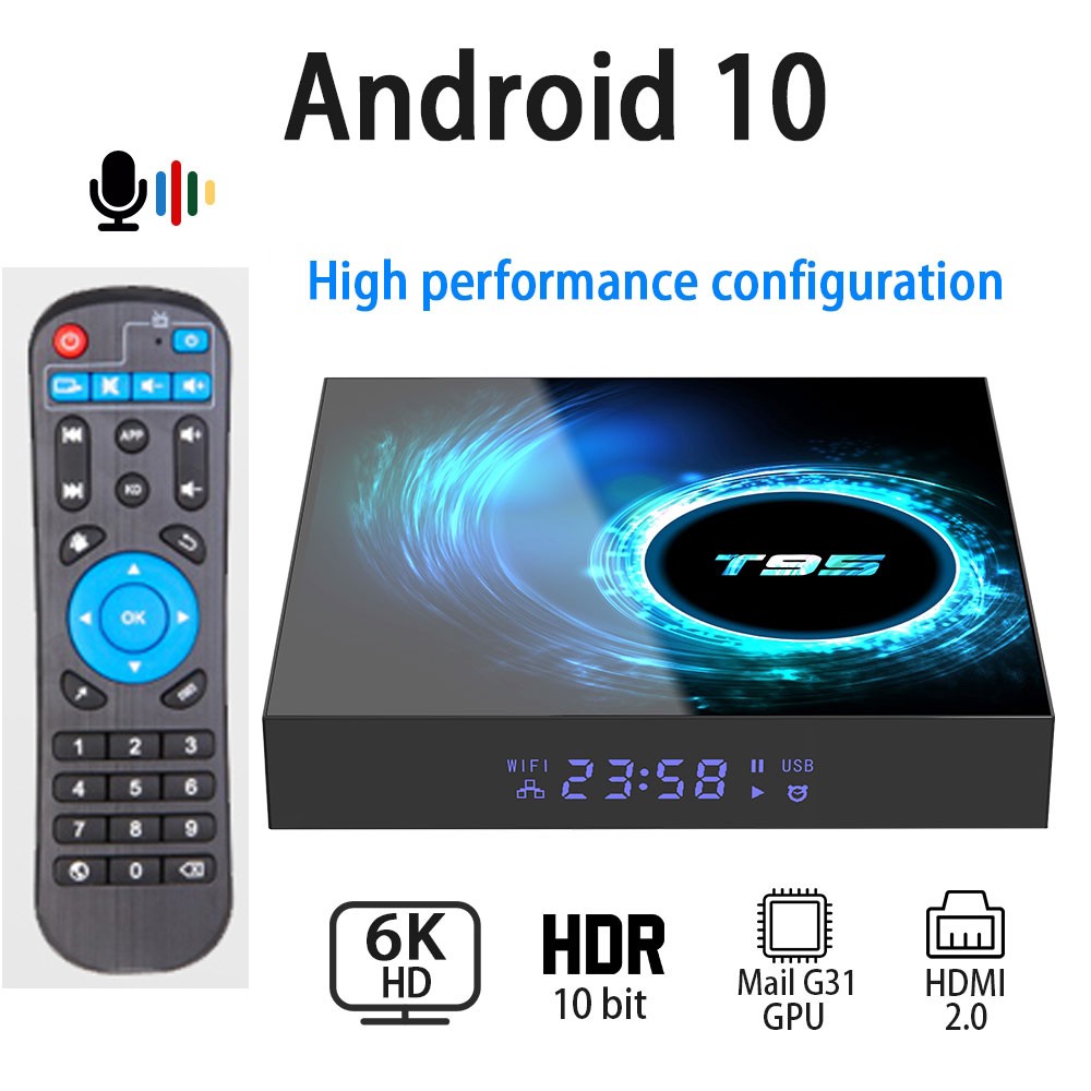 T95 TV Box Android 10.0 6K 1080P Youtube Netflix 4GB 32GB H616 Quad