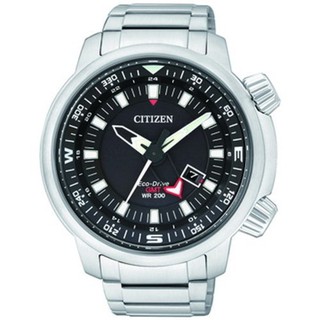 CITIZEN ECO DRIVE PROMASTER SLIDE RULER DUAL TIME 200m GMTนาฬิกาข้อมือผู้ชาย สีเงิน สายสเตนเลส รุ่น BJ7080-53E