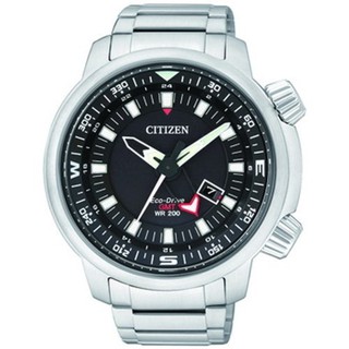 CITIZEN ECO DRIVE PROMASTER SLIDE RULER DUAL TIME 200m GMTนาฬิกาข้อมือผู้ชาย สีเงิน สายสเตนเลส รุ่น BJ7080-53E