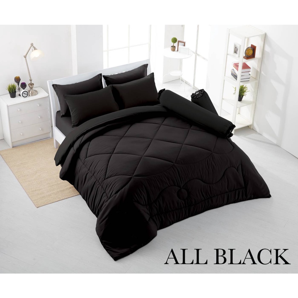 STamps ชุดผ้าปูที่นอน ครบชุด (5ฟุต/ 6ฟุต) สีดำล้วน รวมผ้านวม all black