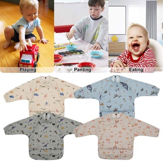 Long Sleeve Baby Feeding Bib Waterproof Mealtime Protection Washable Easy Clean Infant Weaning Coverall Bib With Pocket