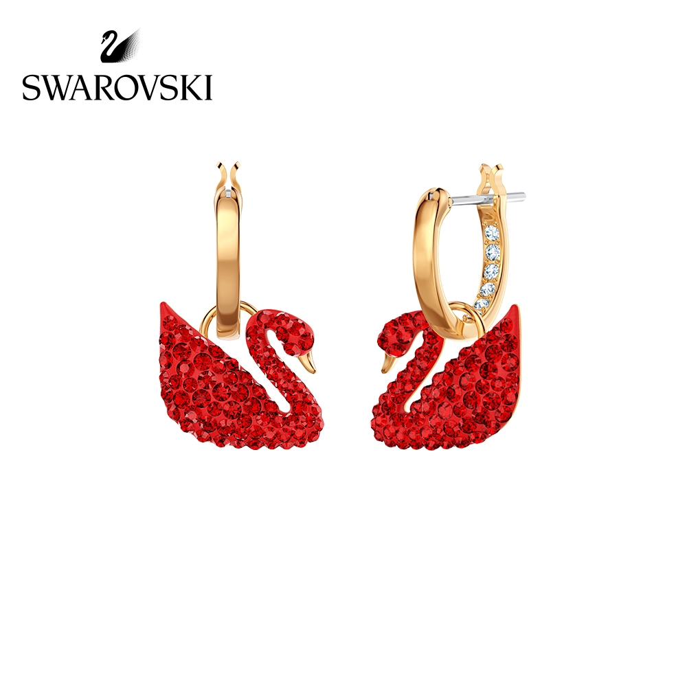 Swarovski Red Swan Iconic Swan ต่างหูหญิงหรูหราประณีตปีใหม่