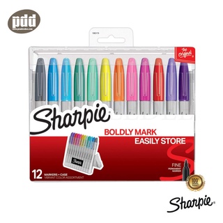 แพ็ค 12 ด้าม Sharpie ชาร์ปี้ ไฟน์ หัว 1.0 มม สีพิเศษ 12 สี ปากกามาร์คเกอร์ชนิดเขียนติดถาวร ลบไม่ได้ กันน้ำ กล่องตั้งได้