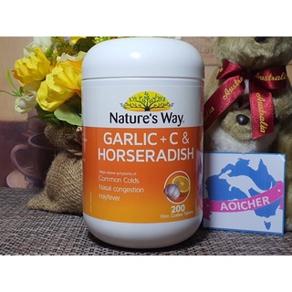 Natures Way Garlic + C &amp; Horseradish วิตามินซี กระเทียม  จำนวน 200 เม็ด ช่วยลดอาการโรคภูมิแพ้อากาศ