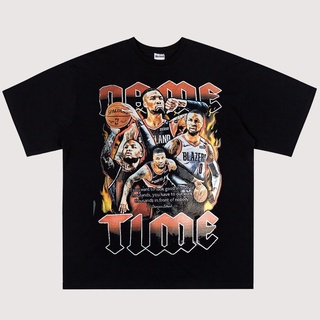 แขนสั้นcrew neck[Yootaaa] เสื้อยืดแขนสั้น ผ้าฝ้าย ทรงหลวม ลาย NBA Damian Lillard สไตล์ฮิปฮอป 2022S-XXXXL