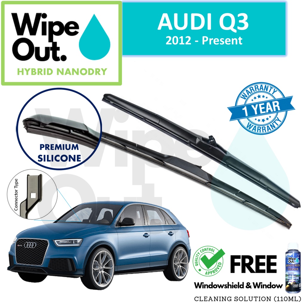 [PREMIUM] Audi Q3 2012 - Present WipeOut HYBRID NANODRY SILICONE ใบปัดน้ําฝน (ชุดหน้า)