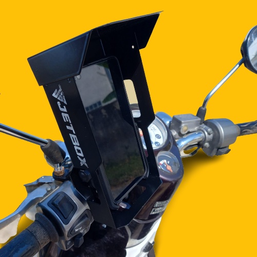 Jet box กล่องเหล็กบังเเดดสำหรับที่จับมือถือ รุ่น C1/ C2 และ Motowolf โดยเฉพาะ ใช้เเทนร่มจิ๋วได้เลย