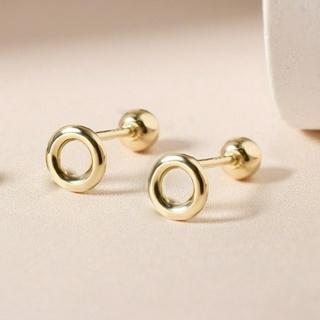 Grace Fine Jewelry ต่างหูปักก้านทองแท้ 9K Doughnut Stud