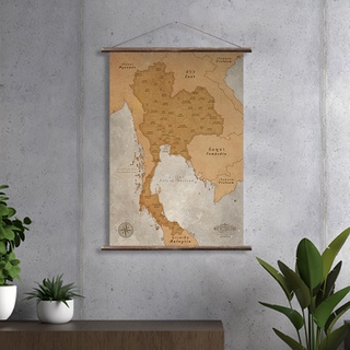 ภาพแขวนผนังแผนที่ประเทศไทยวินเทจ: เลเยอด์ บราวน์ Vintage Thailand Map: Layered Brown