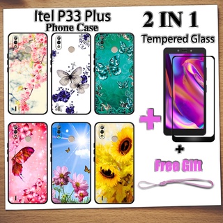 2 IN 1 Itel P33 Plus เคสโทรศัพท์ พร้อมฟิล์มกระจกนิรภัย ลายผีเสื้อ