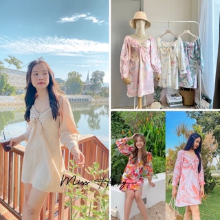 POPPY DRESS ชุดเดรสสั้น (โค้ด MISSHAPR1 ลด 45.ขั้นต่ำ 300) (โค้ด MISSHAPR2 ลด 65.ขั้นต่ำ 500.)-ลายผ้าสวยงานดีมีซับใน