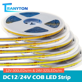 แถบไฟ LED COB 12V 24V 300led/m 3000K 4000K 6000K ความสว่างสูง ยืดหยุ่น สําหรับตกแต่งบ้าน 5 เมตร ต่อม้วน