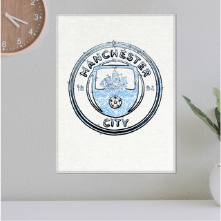 โปสเตอร์ ผ้าแคนวาส ตราสโมสร Manchester City แมนเชสเตอร์ซิตี้ ลายเส้นปากกาสีเมจิก ภาพวาดสเก็ตช์