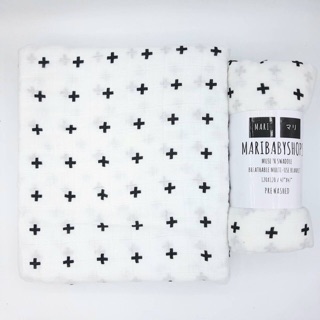 MARI  マリ ผ้าห่อตัวมัสลินแบมบูลายPlus bamboo70%cotton30% size 120*120 cm