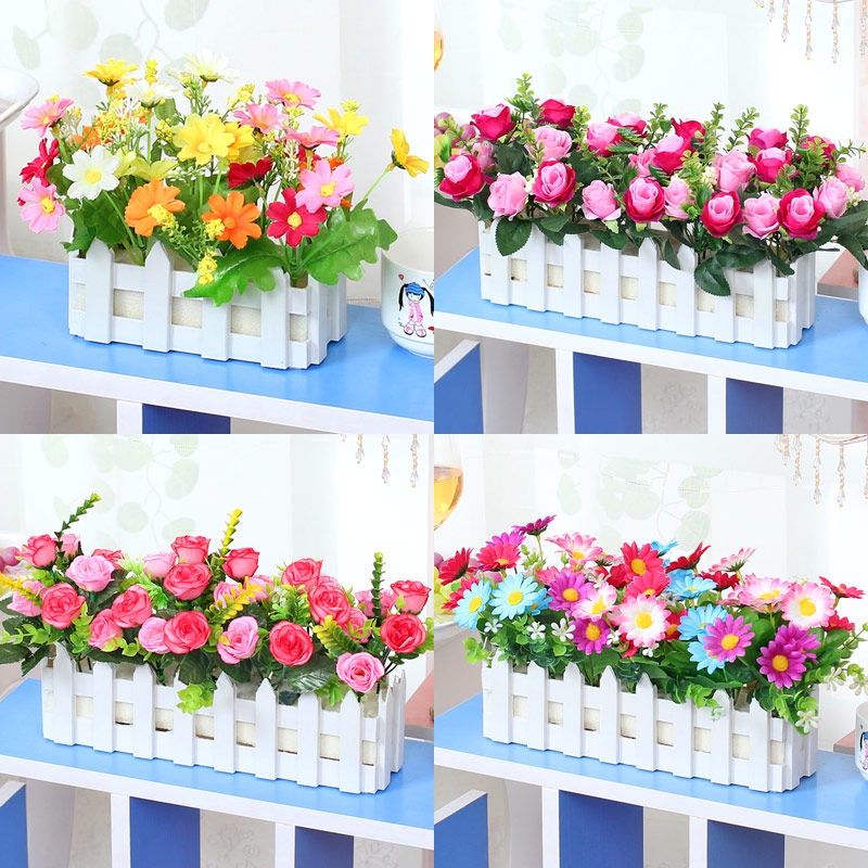 🌸 ดอกไม้ปลอมสวยๆ!!พลาสติกตกแต่งห้องนั่งเล่นตบ้านผนังแขวนกระถางรั้วจำลองช่อ