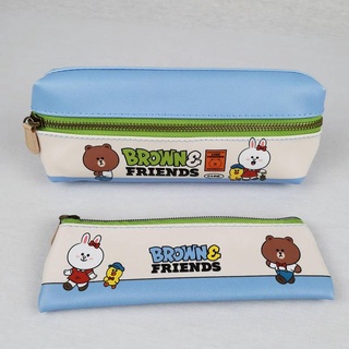 Hong Kong Line Friends Brown Cont Sally กระเป๋าดินสอ หนัง Pu Lff12878/12877