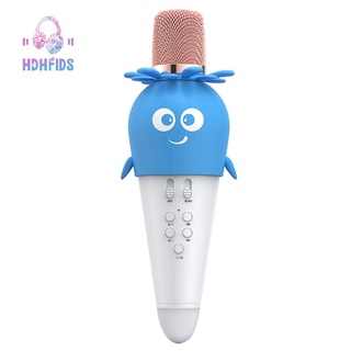 Wireless Bluetooth Microphone Handheld Condenser Mic Speaker with LED Lights Record Function Karaoke Mic for Kids Pink