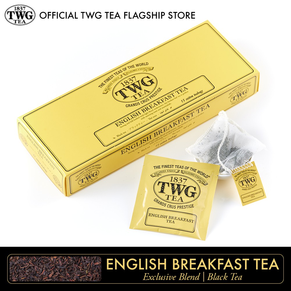 TWG Tea  English Breakfast Tea Black Tea Cotton / ชา ทีดับเบิ้ลยูจี ชาดำ อิงลิชเบรกฟาสต์ ชนิดซอง บรรจุ 15 ซอง