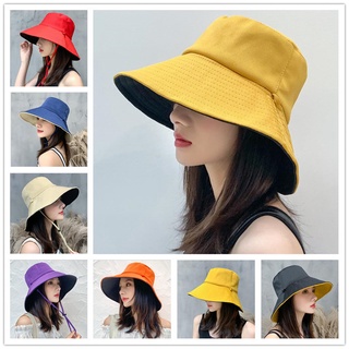 หมวกบัคเก็ต ใบใหญ่ 2สีใน1ใบ ใส่ได้สองด้าน  (มีสายคล้องคาง) big bucket hat 2in1