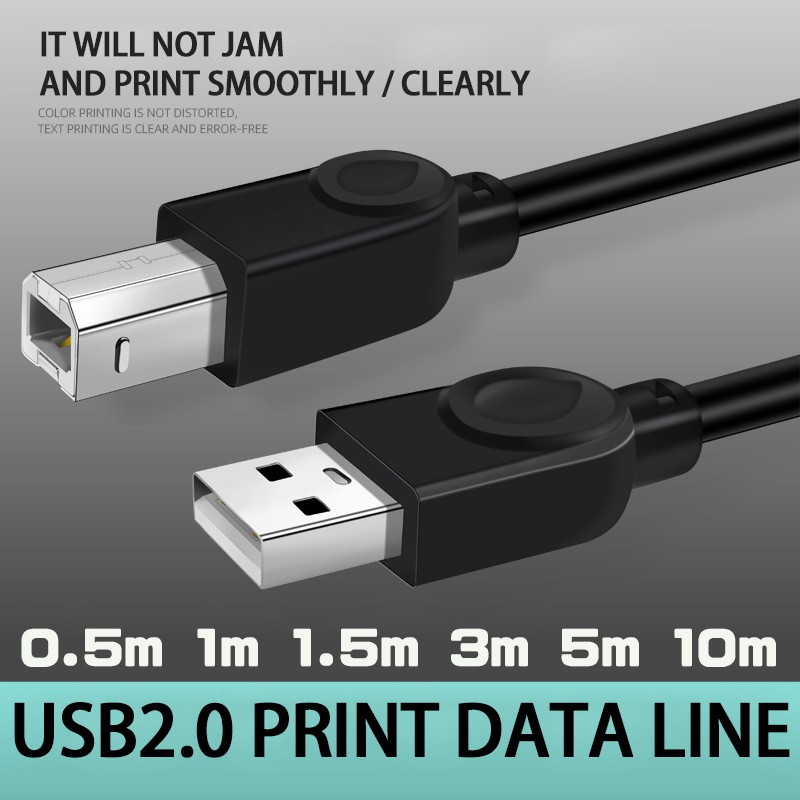 พร้อมสต็อก0.5M/1M/1.5M/3M/5M/10M สายเครื่องพิมพ์ USB 2.0 ประเภท A ชาย B ชายสําหรับ Canon Epson Hp เครื่องพิมพ์ทั้งหมด