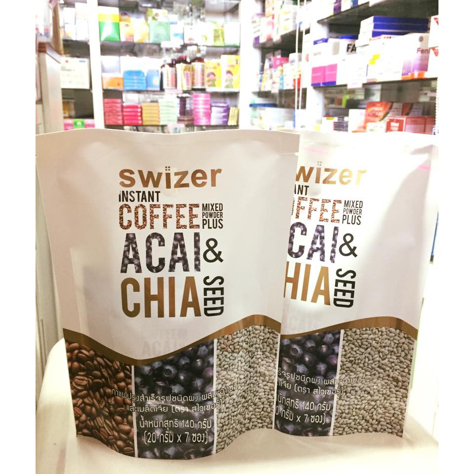 Swizer Instant Coffee Mixed ACAI & CHAI SEED กาแฟปรุงสำเร็จรูปชนิดผง ผสม อาเซอิ และเมล็ดเจีย 7ซองต่อ