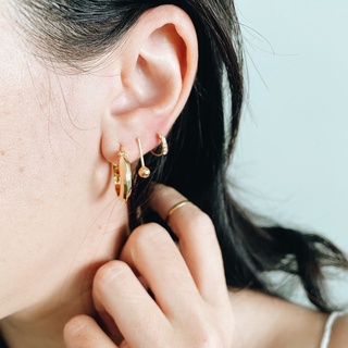 Thick Hoops, 18K Gold Plated Sterling Silver Earrings E0061 | เงินแท้ 925 ชุบทองเเท้ 18 กะรัต