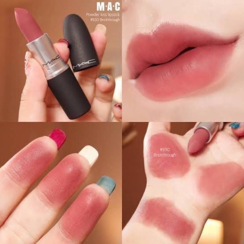 ‼️ลดราคา‼️ลิปสติก MAC Matte Lipstick​ Powder Kiss ขนาด 3 g #สี930 brickthrough (เฉดสีใหม่)