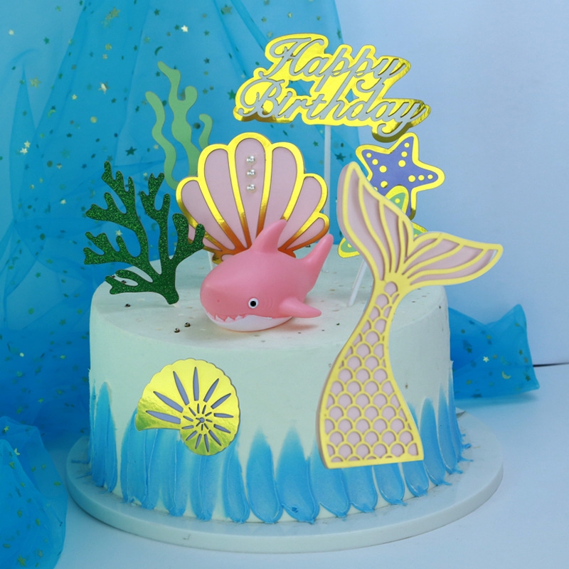 Shell Mermaid Tail เค้ก Topper สําหรับตกแต่งเค้กวันเกิด, เด็ก 9 ชิ้น / ชุด